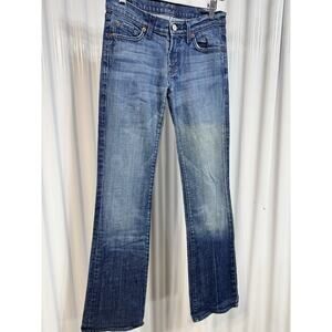 7 For All Mankind Dojo Flare Leg Jeans Washed Denim Womens 25x32 Made in USA